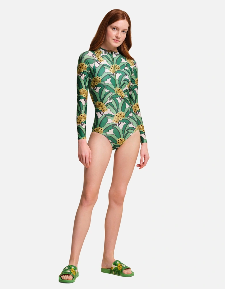 Womens/Ladies Orla Kiely Tropical Leaves Long-Sleeved One Piece Swimsuit