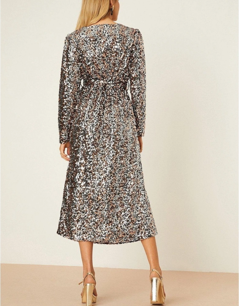 Womens/Ladies Sequin Belt Wrap Midi Dress