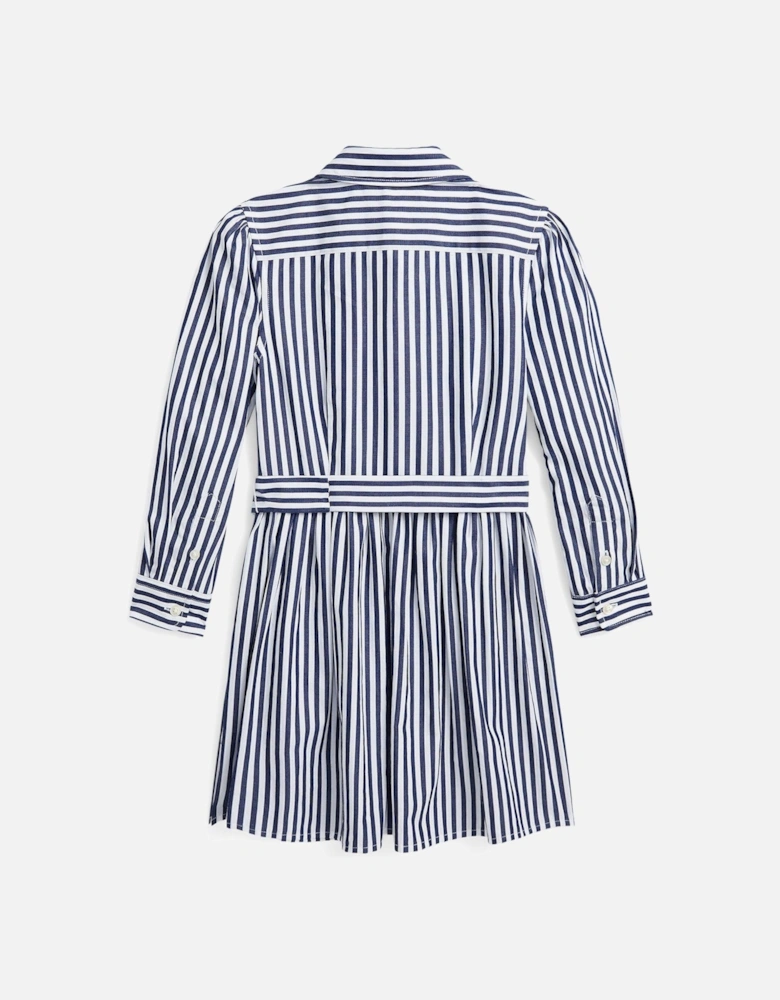 Girls Stripe Shirt Dress - Newport Navy/white