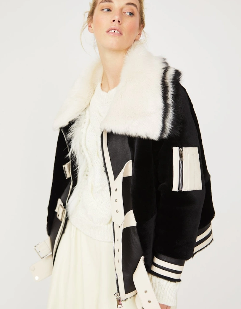 Black Shearling & Leather Harriet Jacket