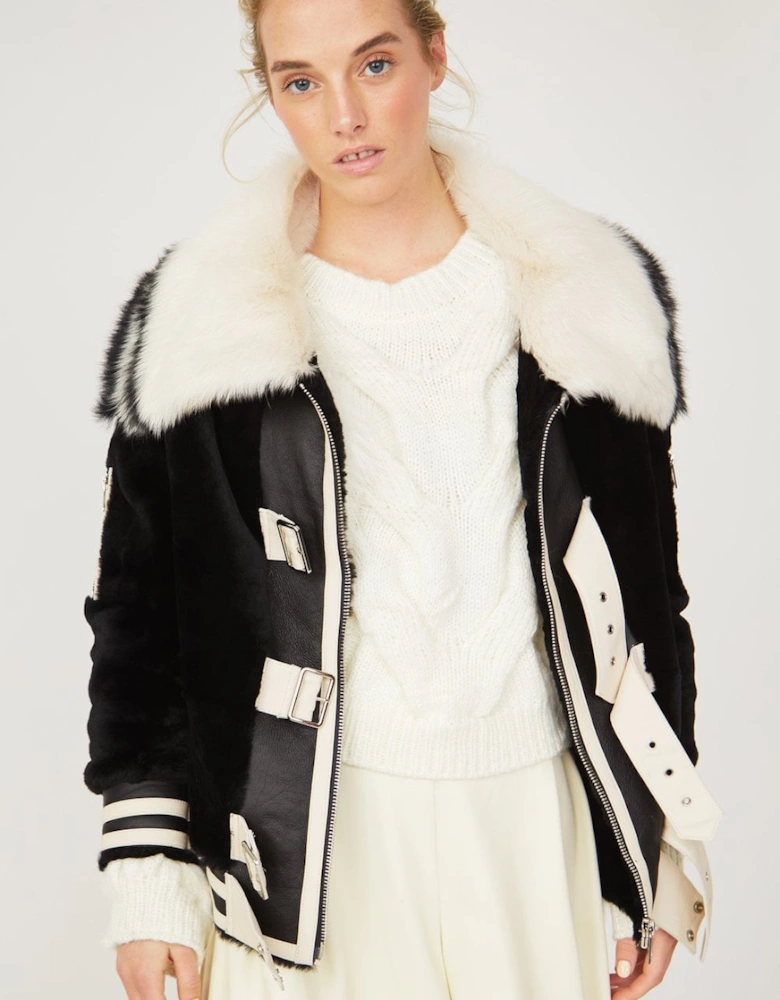 Black Shearling & Leather Harriet Jacket