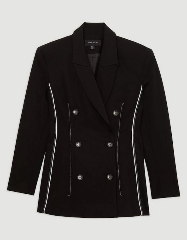 Tailored Contrast Tipped Stitch Detail Double Breasted Jacket