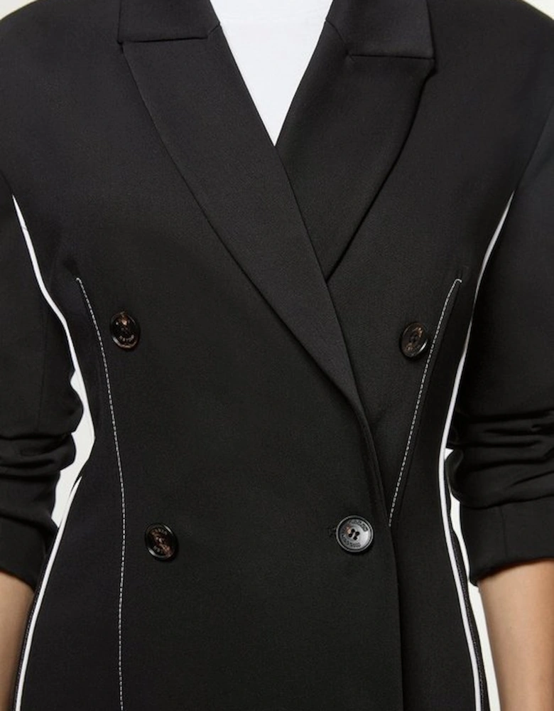 Tailored Contrast Tipped Stitch Detail Double Breasted Jacket