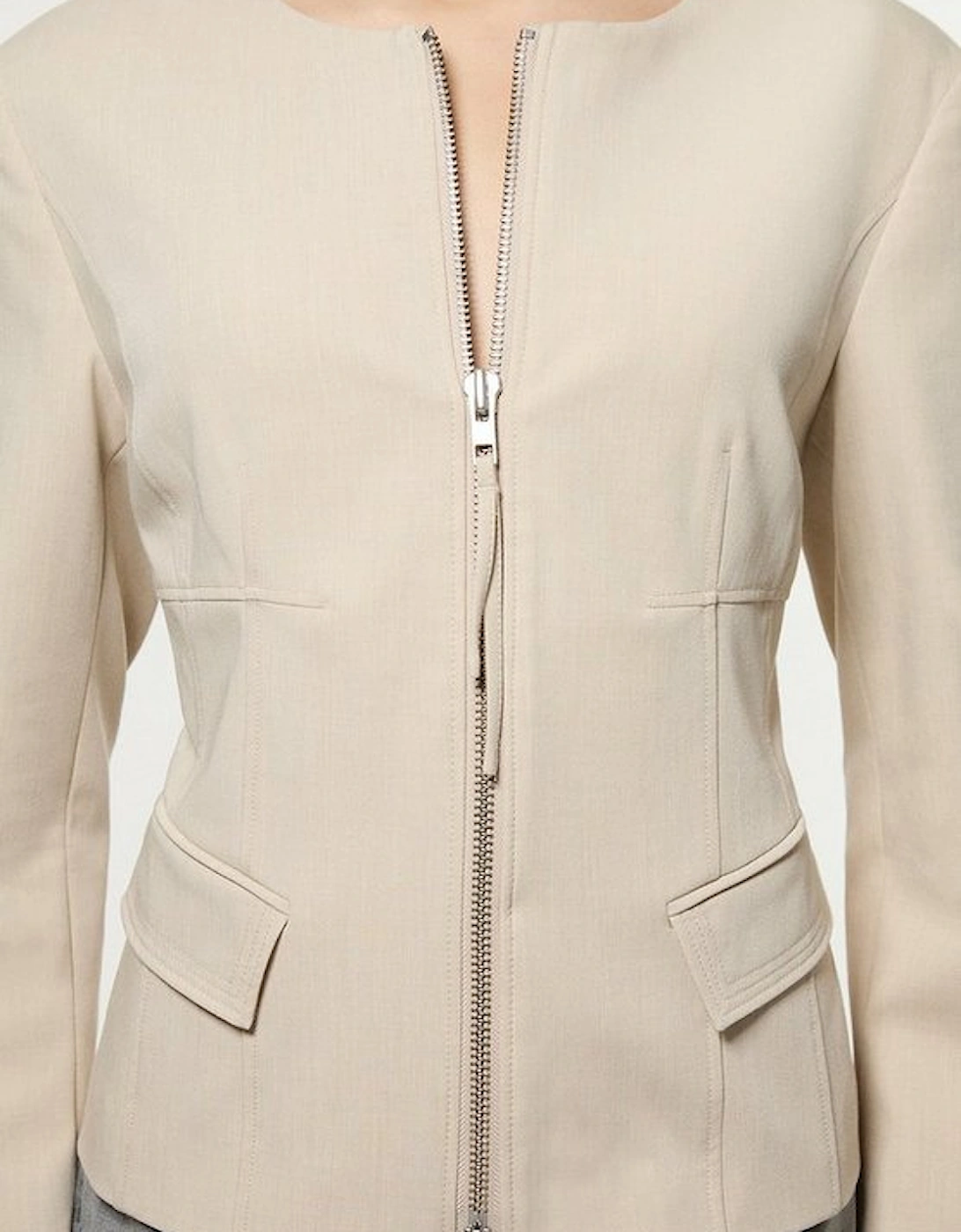 Tailored Viscose Zip Through Multi Stitch Jacket