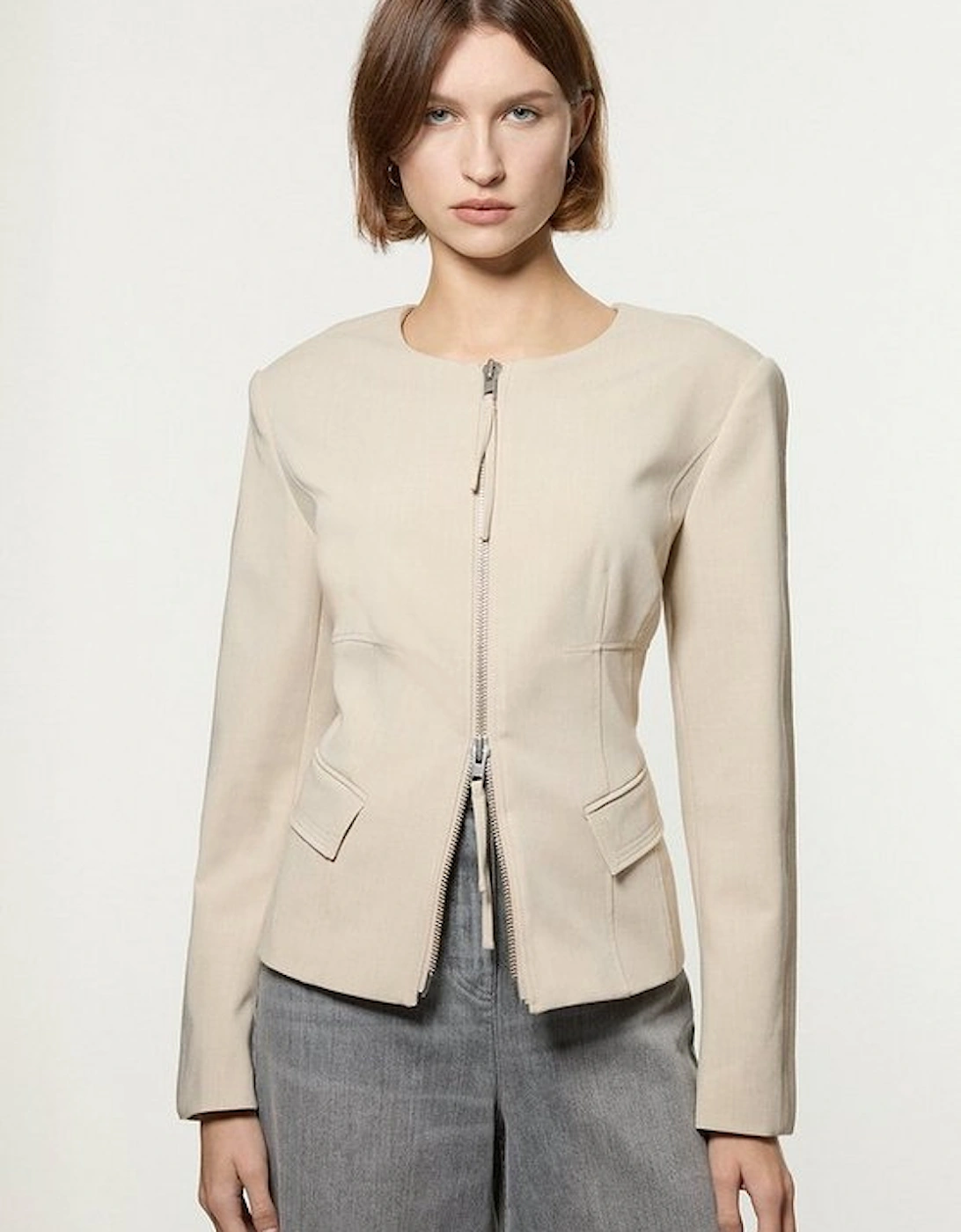 Tailored Viscose Zip Through Multi Stitch Jacket, 5 of 4