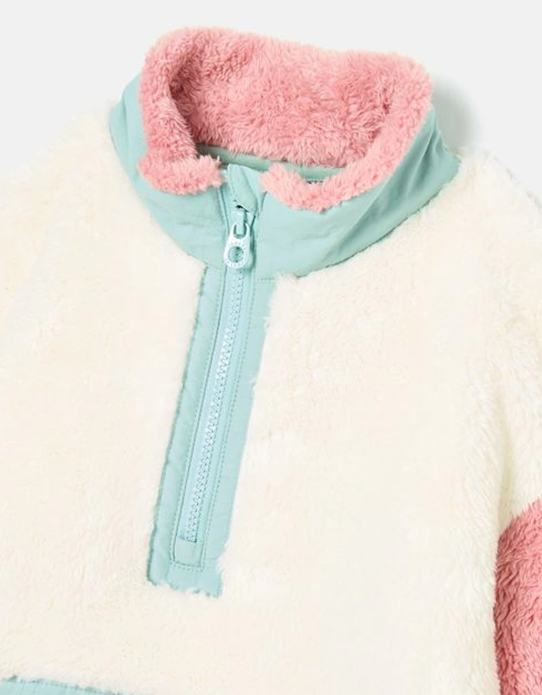 Girl's Always Cosy Half Zip Fleece Cream Colourblock