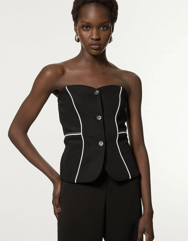 Tailored Contrast Tipped Stitch Detail Bandeau Waistcoat