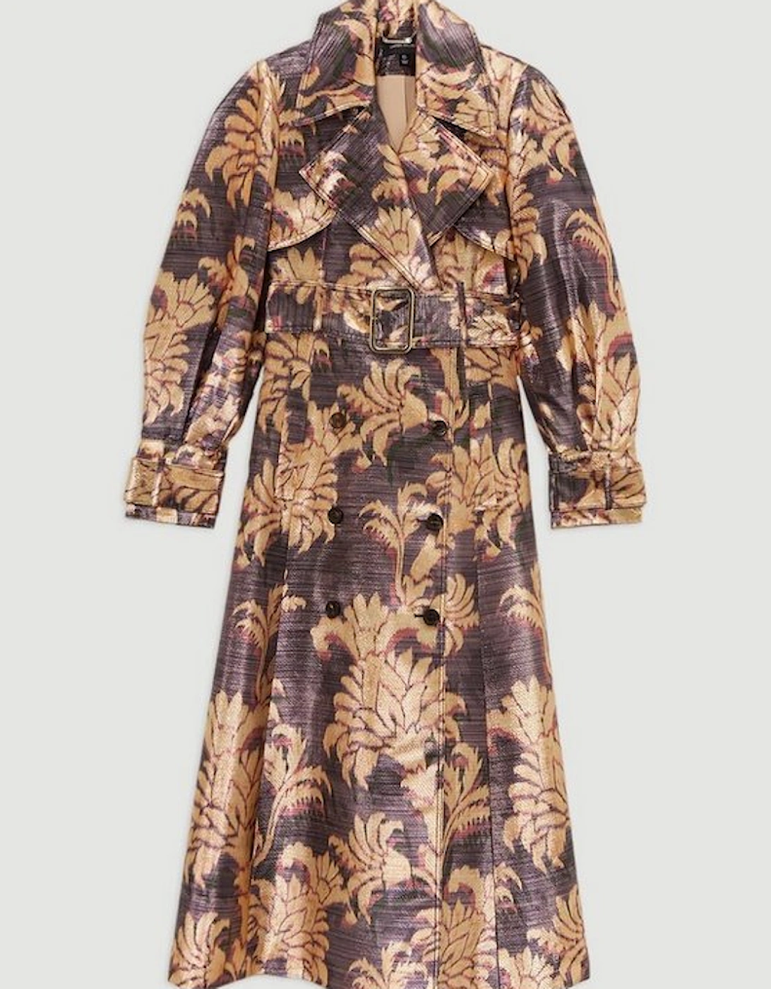 Metallic Floral Tailored Trench Maxi Coat