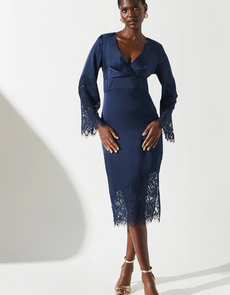 Lace Panelled Satin Wrap Dress