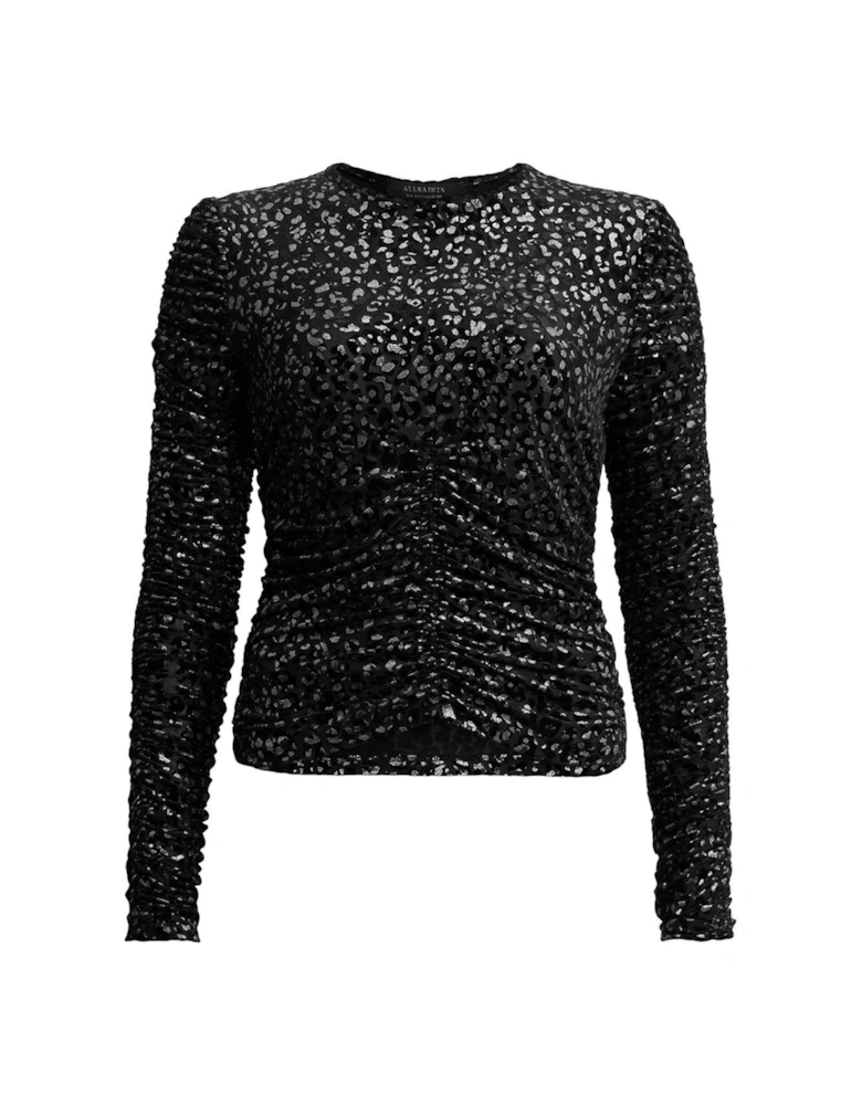 Eris Metallic Leopard Print Top - Black