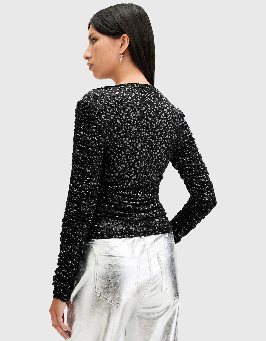 Eris Metallic Leopard Print Top - Black