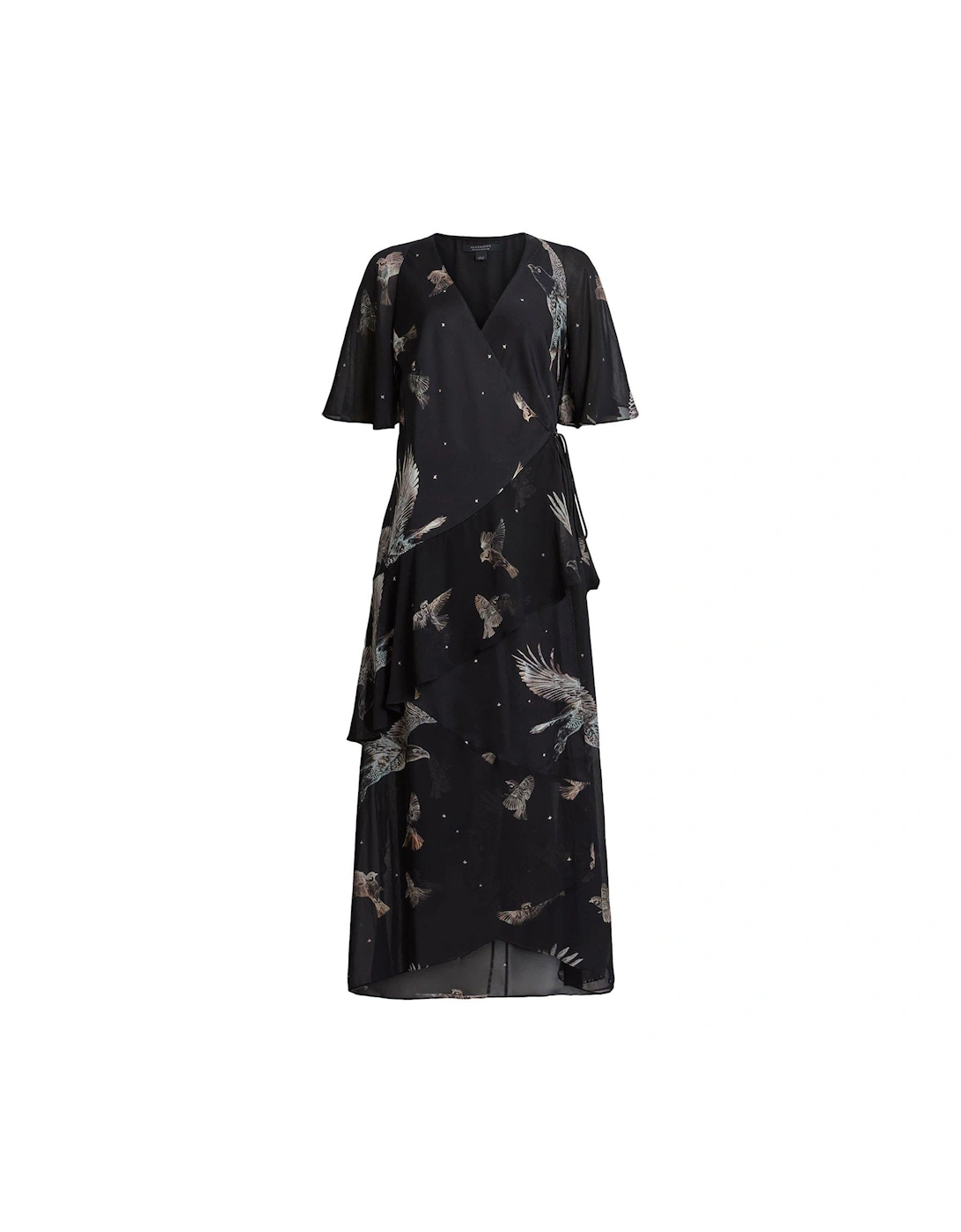 Alana Printed Wrap Over Midi Dress - Black