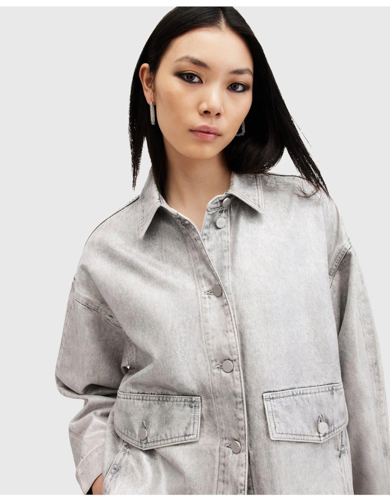 Hettie Oversized Denim Shacket - Silver