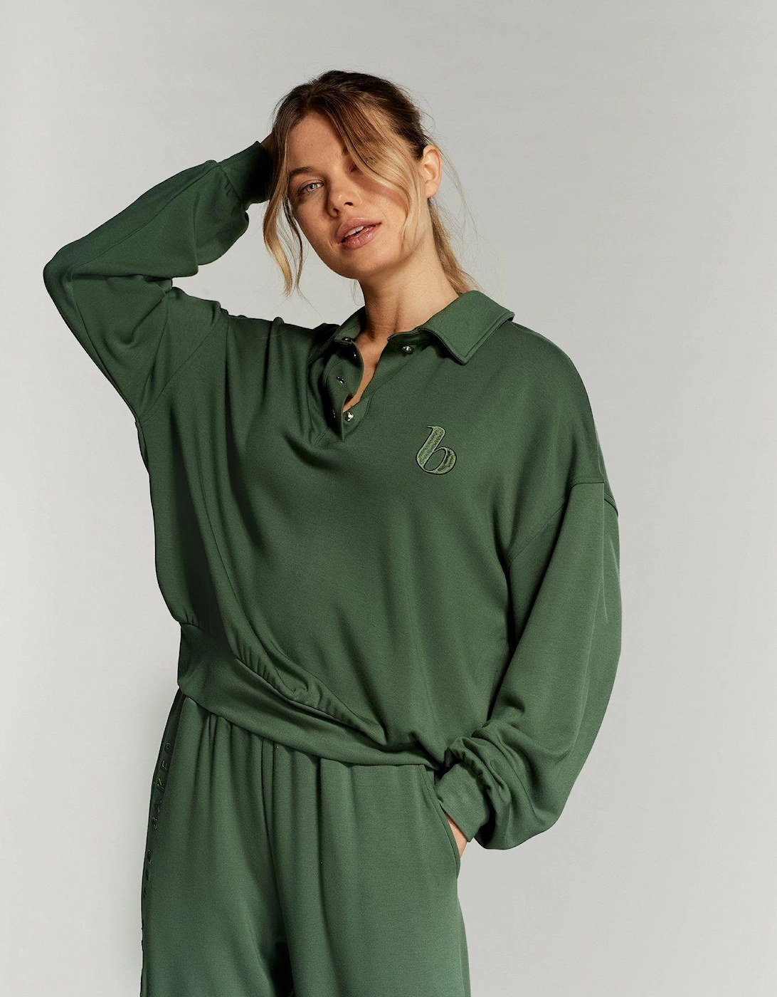 B By Baker Lounge Button Front Top - Green