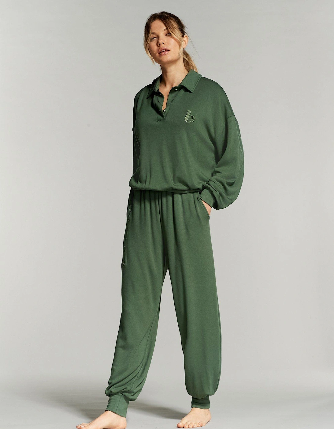 B By Baker Lounge Button Front Top - Green