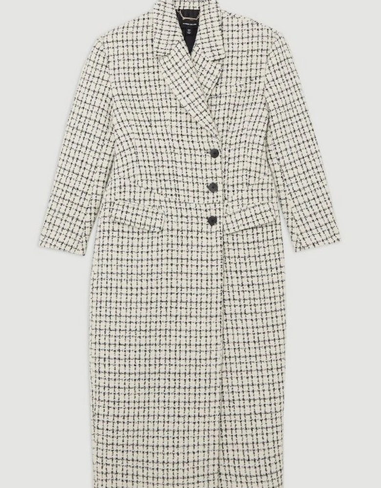 Metallic Texture Check Darted Waist Midaxi Tailored Coat