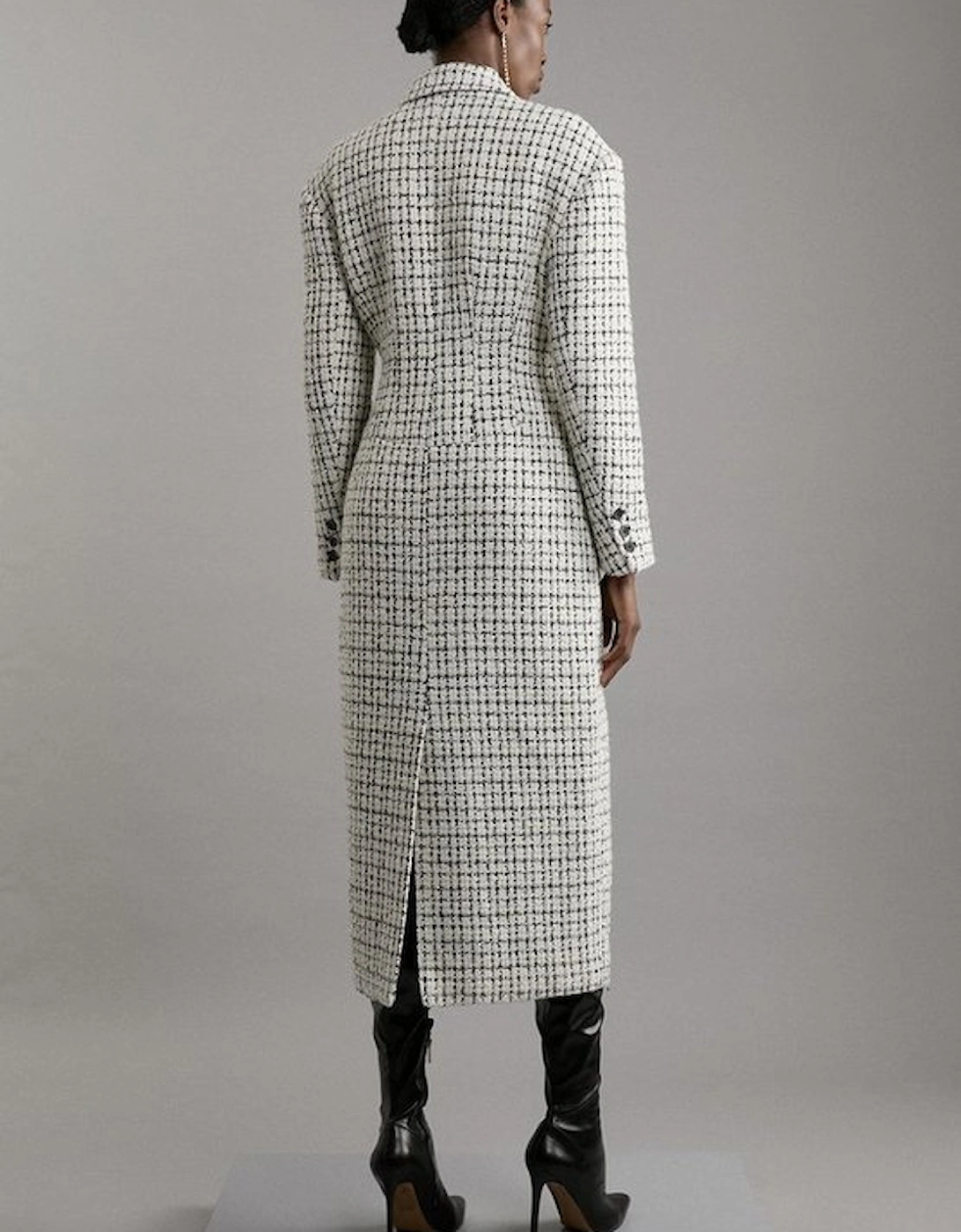 Metallic Texture Check Darted Waist Midaxi Tailored Coat