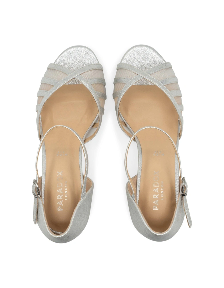 Evelyn Wide Fit Sandal Heel - Silver