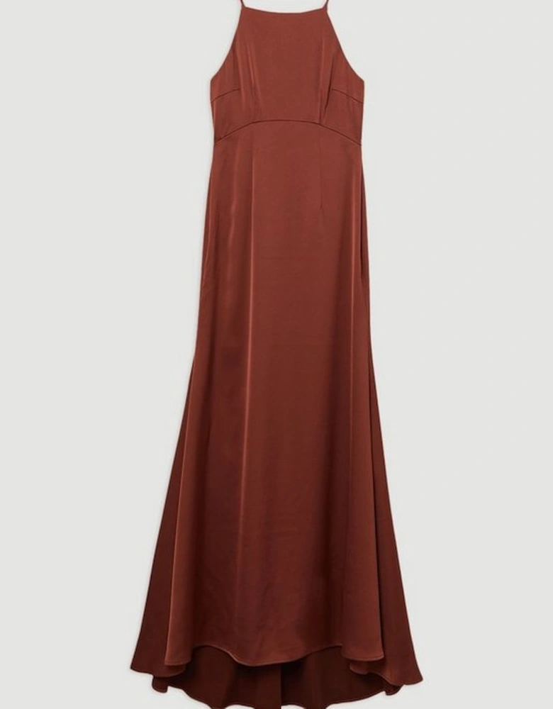 Tall Satin Back Crepe Long Sleeved Column Woven Maxi Dress