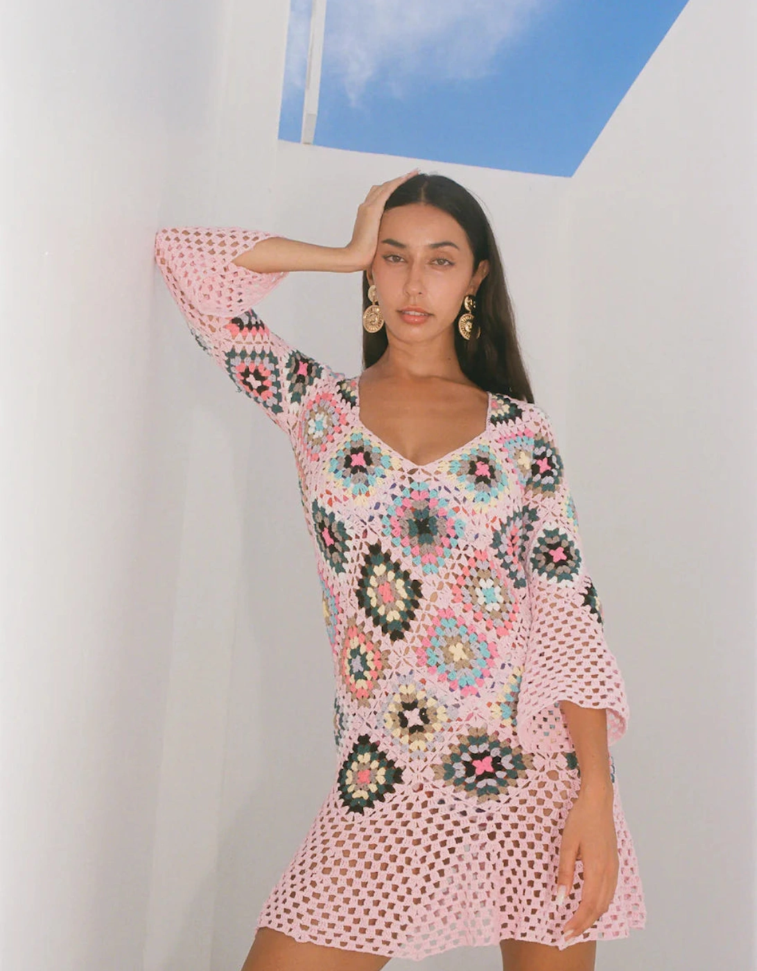 Oceanus Women's Spring Pink Crochet Dress - Size: 18/16