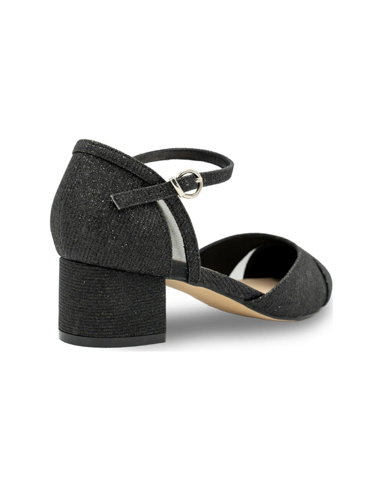 Frankie Glitter Wide Fit Shoe Heel - Black