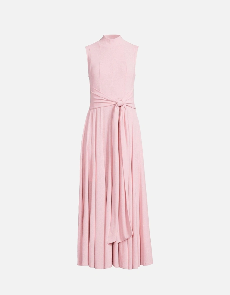 Tie Waisted Seam Midaxi Dress - Pink 