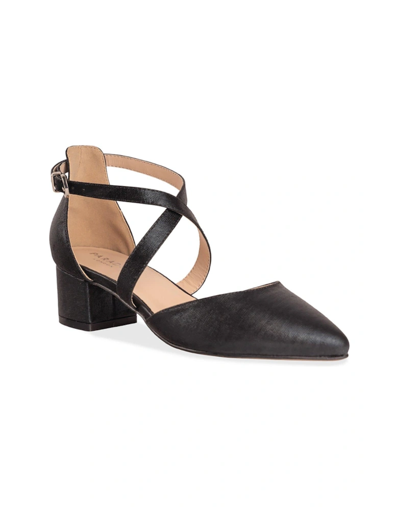 Fran Shimmer Wide Fit Heel Shoe - Black