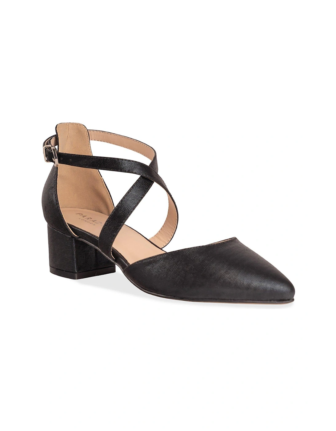 Fran Shimmer Wide Fit Heel Shoe - Black