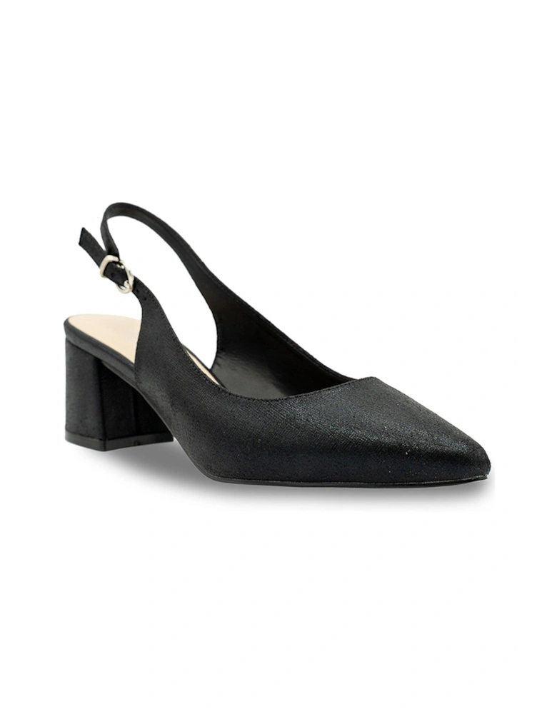 Flynn Wide Fit Shimmer Heeled Shoe - Black