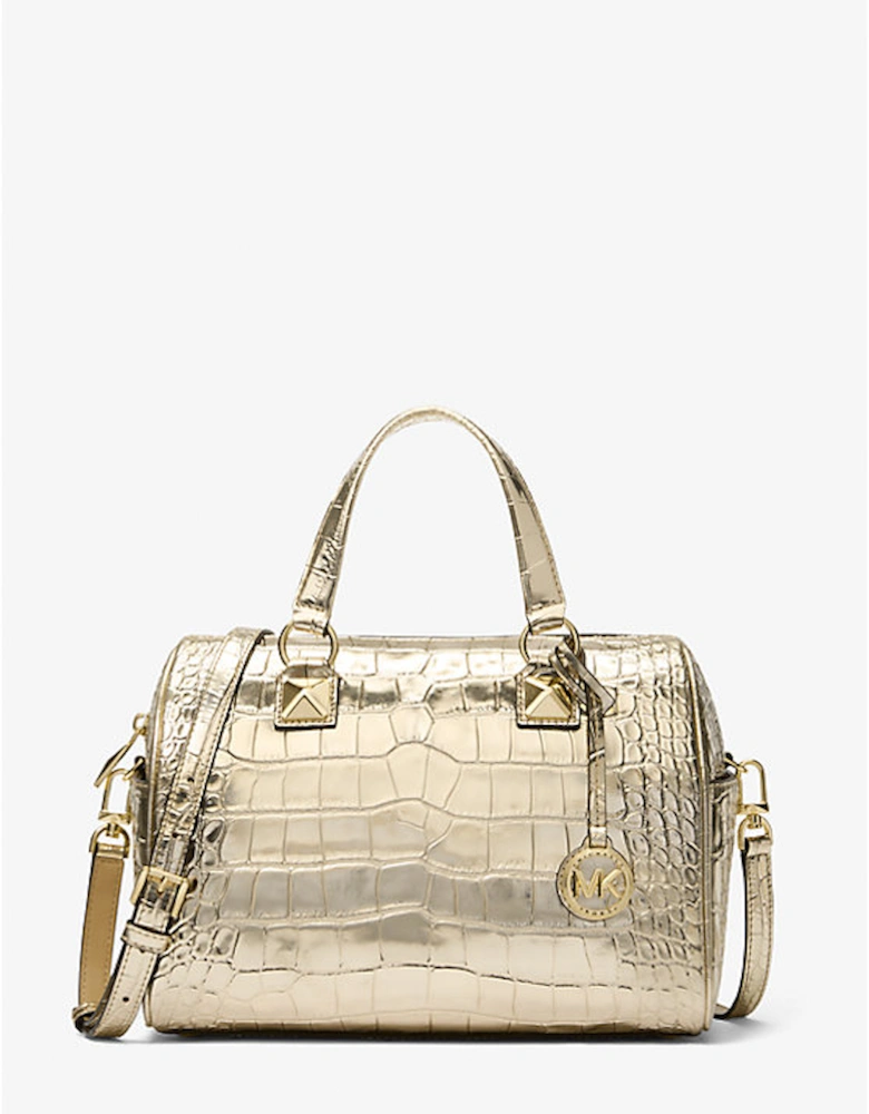 Grayson Medium Metallic Crocodile Embossed Leather Satchel