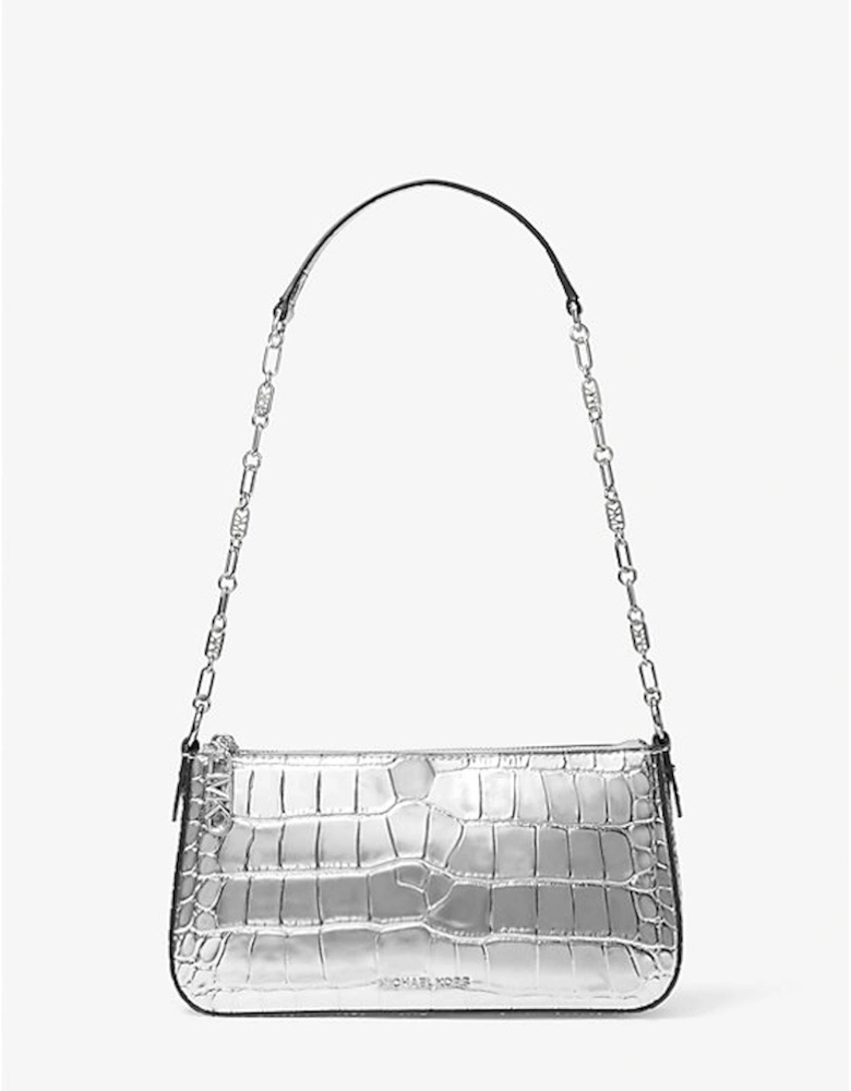 Empire Medium Metallic Crocodile Embossed Leather Chain-Link Pochette