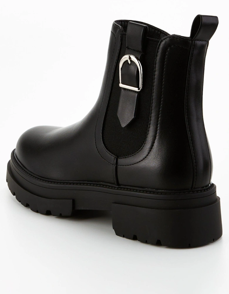 Chunky Chelsea Ankle Boot With Buckle - Black