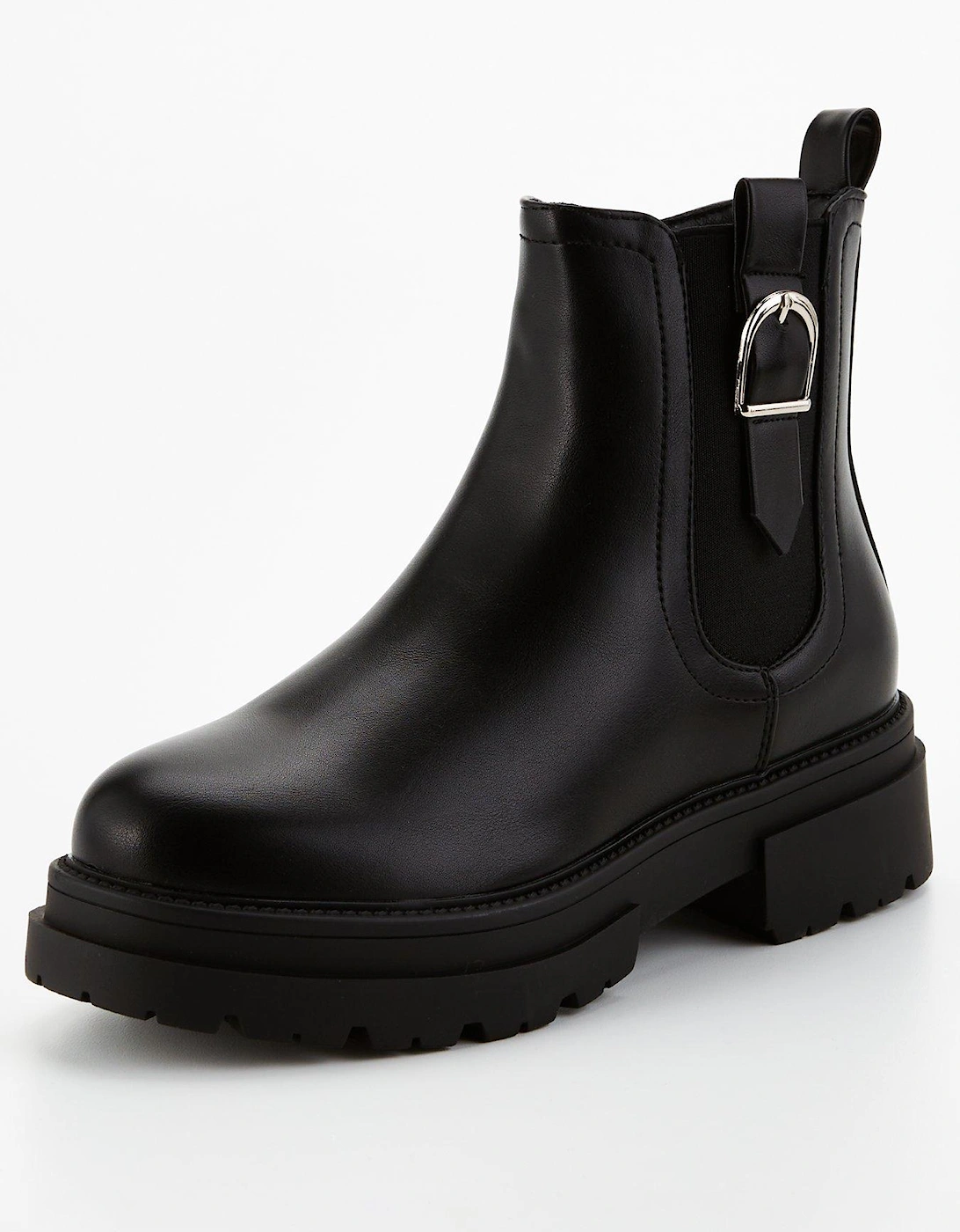 Chunky Chelsea Ankle Boot With Buckle - Black