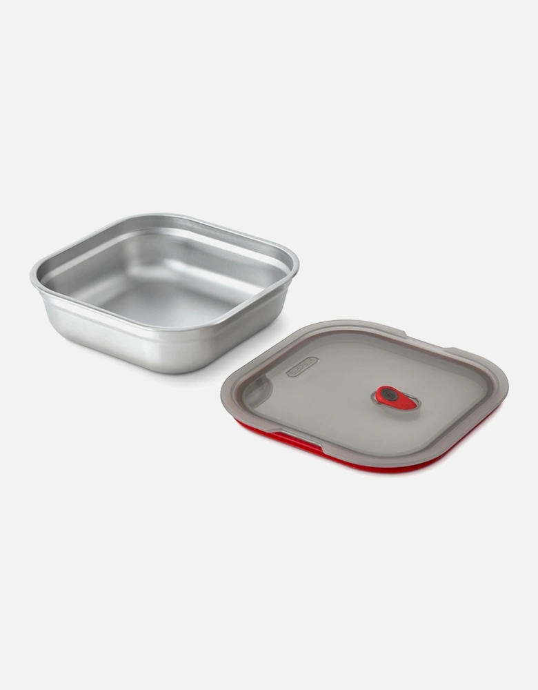 Steel Food Box Square Small Grey Red