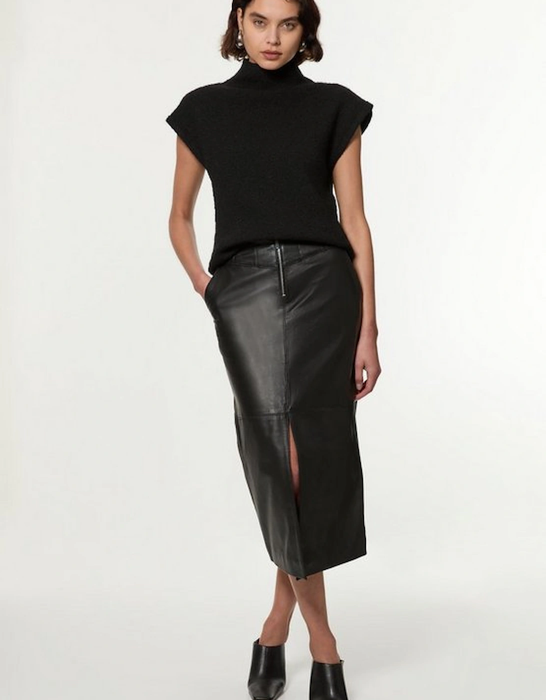 Leather Zip Detail Pencil Skirt, 5 of 4