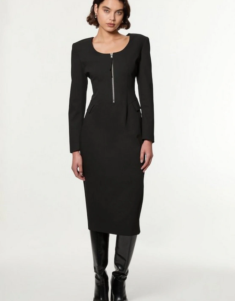 Tailored Viscose Zip Through Multi Stitch Midi Dress