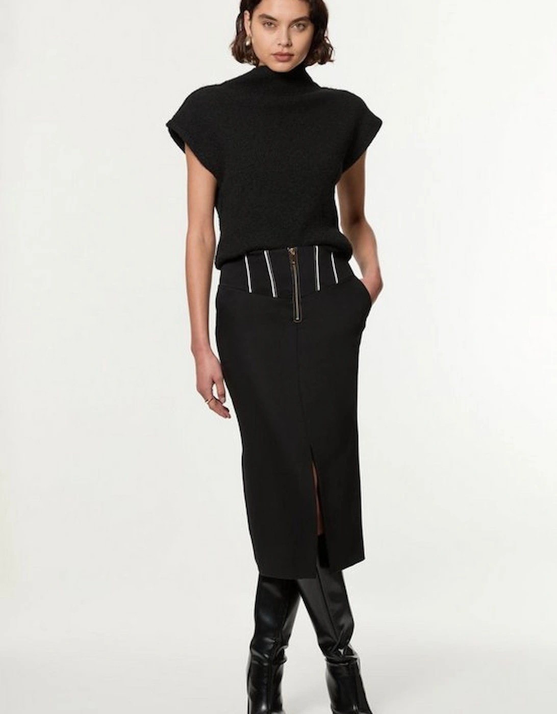 Tailored Contrast Tipped Stitch Detail Midi Skirt, 5 of 4