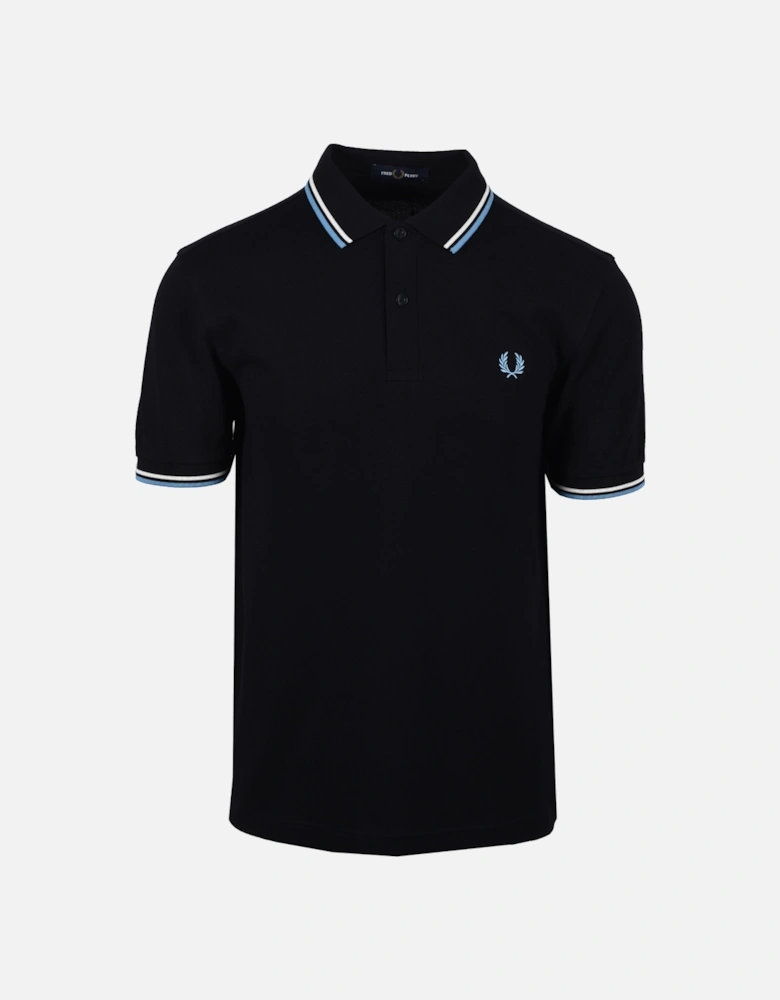 Twin Tipped Polo Shirt Black/Ecru/Soft Blue