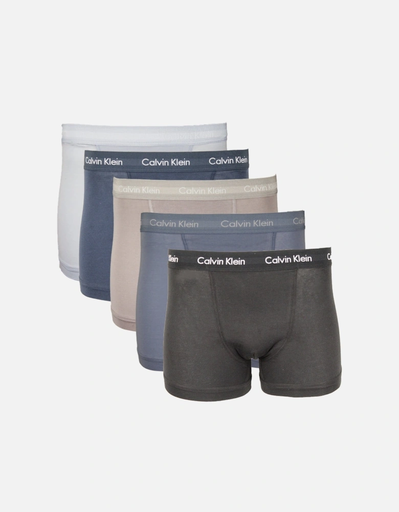 5-Pack Cotton Stretch Boxer Trunks, Black/Blue/Grey