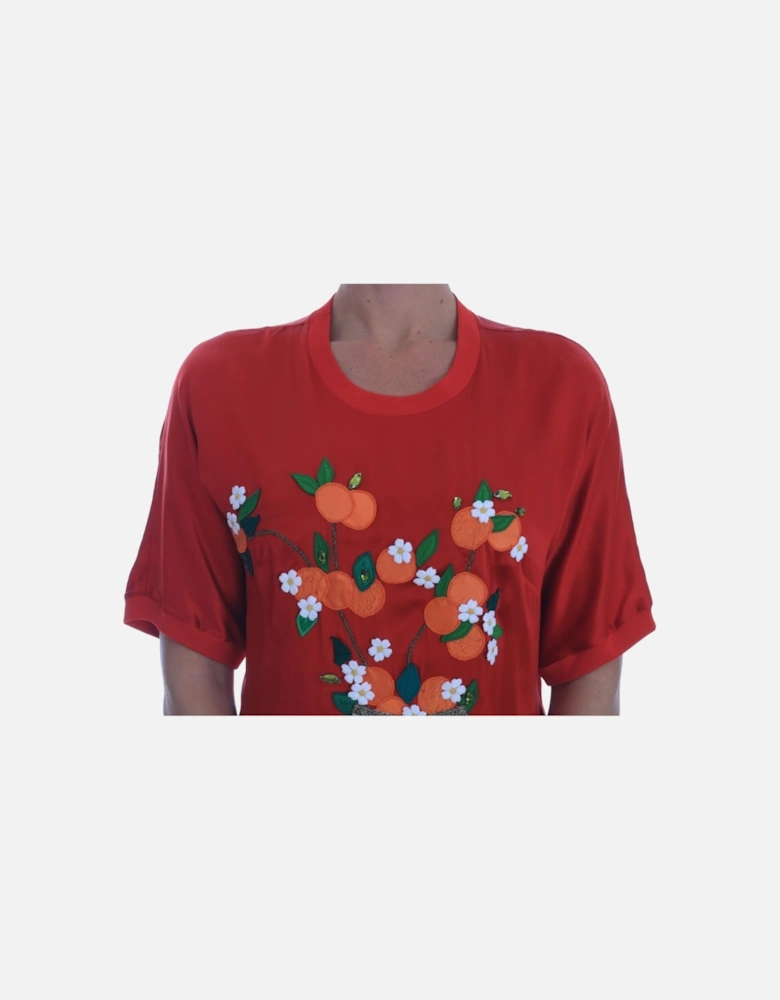 Dolce Gabbana Orange Vase Embroidered Silk Top Women T-Shirts