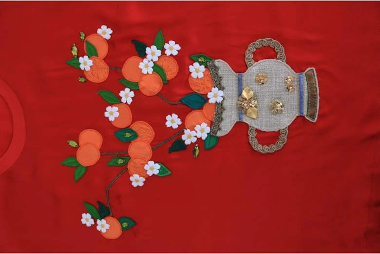 Dolce Gabbana Orange Vase Embroidered Silk Top Women T-Shirts