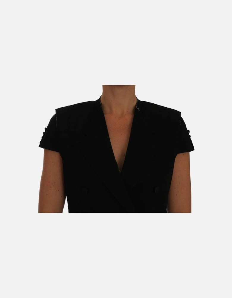 Cropped Jacket Short Sleeves VNeck Women - Black Jackets