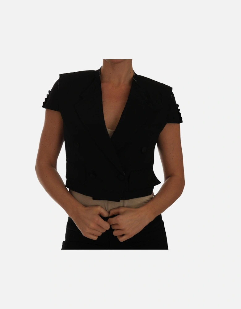 Cropped Jacket Short Sleeves VNeck Women - Black Jackets