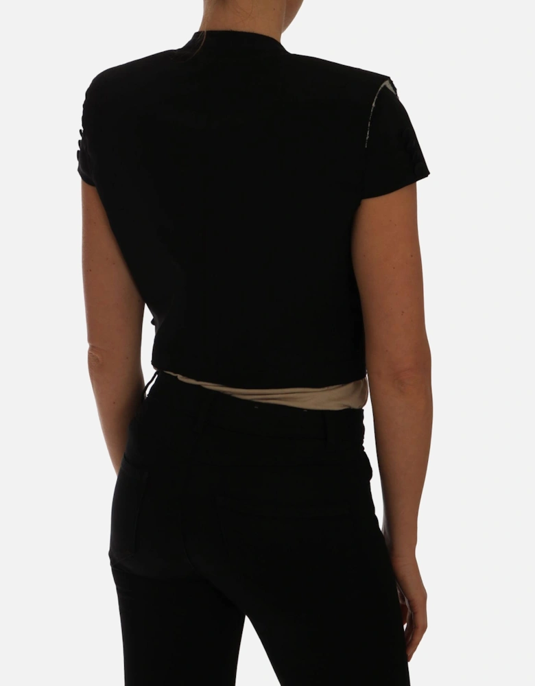 Cropped Jacket Short Sleeves VNeck Women - Black Jackets