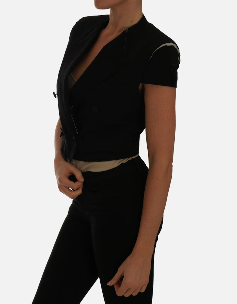 Cropped Jacket Short Sleeves VNeck Women - Black Jackets