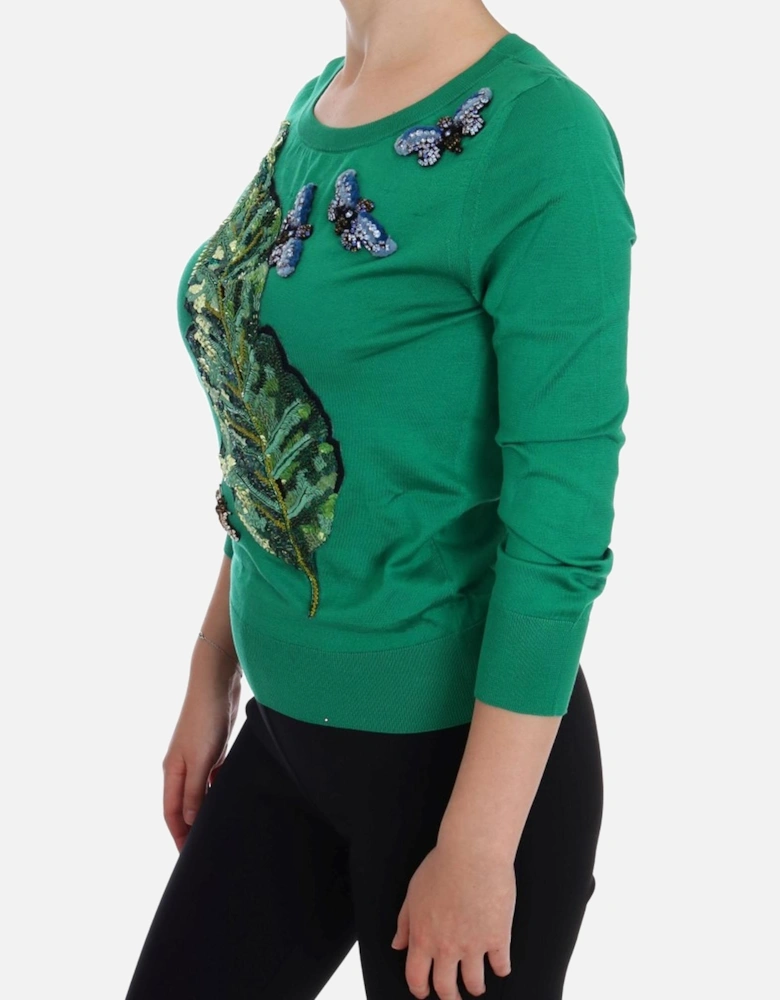 Dolce Gabbana TSH1112 Sequin Leaf Sweater Women - Green