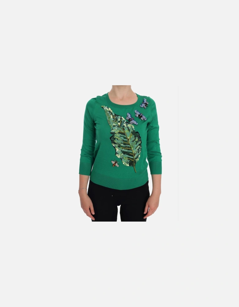 Dolce Gabbana TSH1112 Sequin Leaf Sweater Women - Green