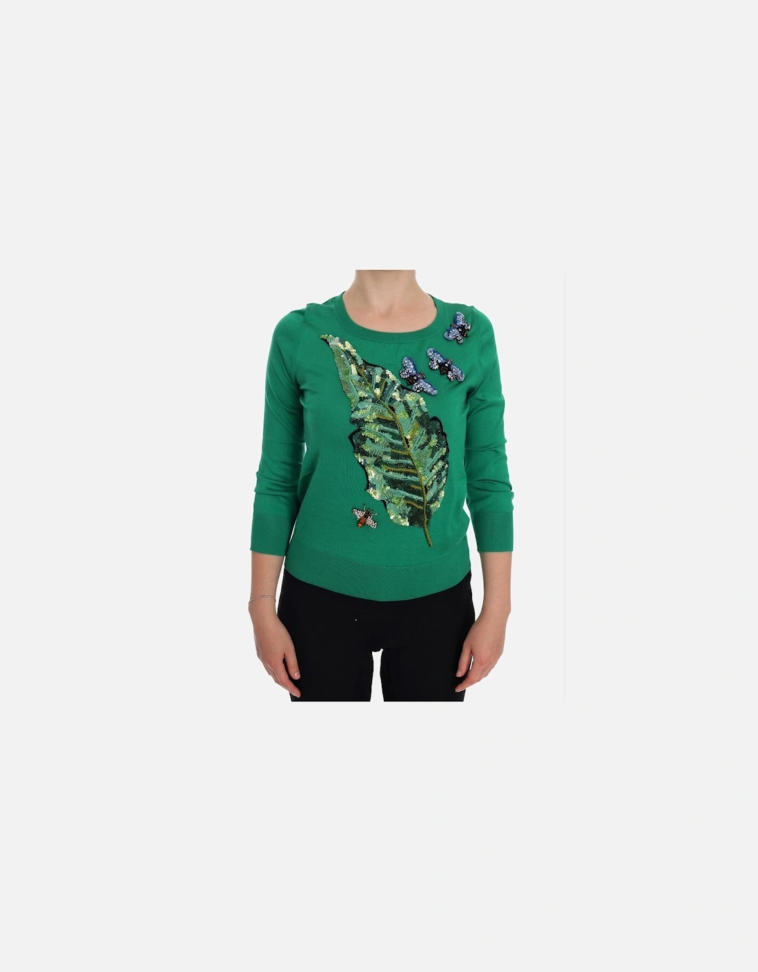 Dolce Gabbana TSH1112 Sequin Leaf Sweater Women - Green, 7 of 6