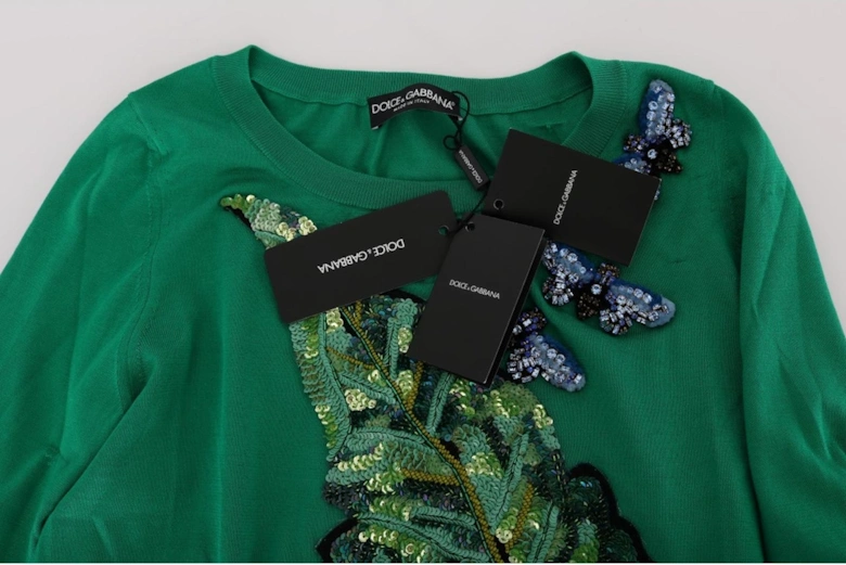 Dolce Gabbana TSH1112 Sequin Leaf Sweater Women - Green