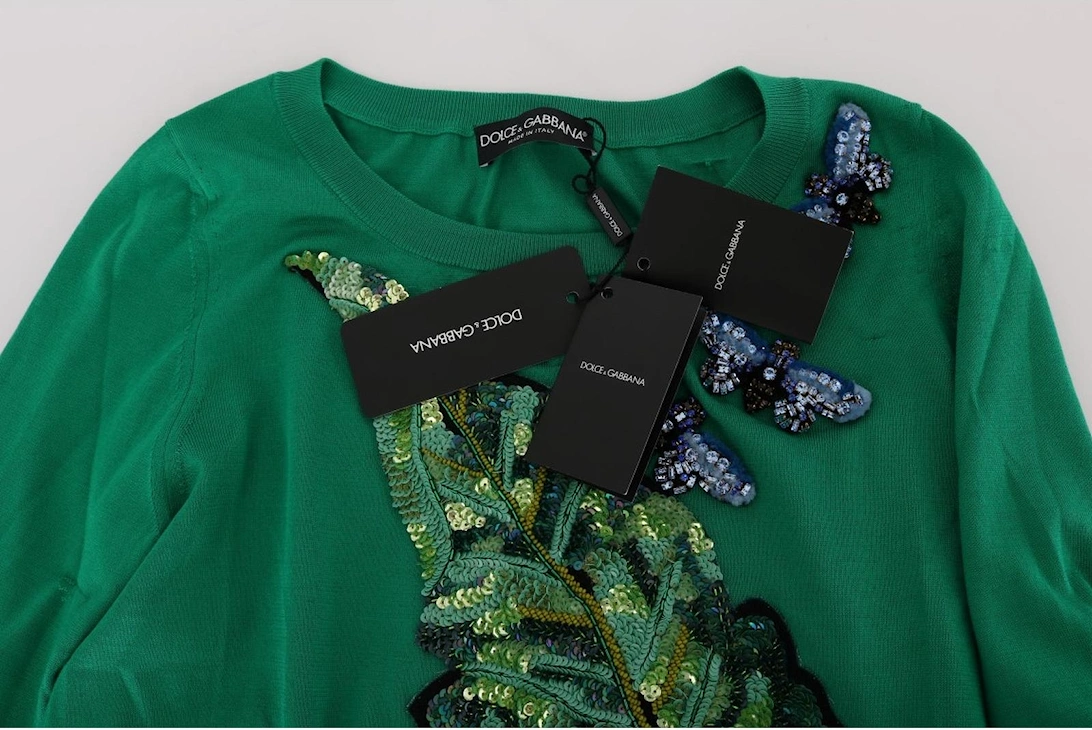 Dolce Gabbana TSH1112 Sequin Leaf Sweater Women - Green